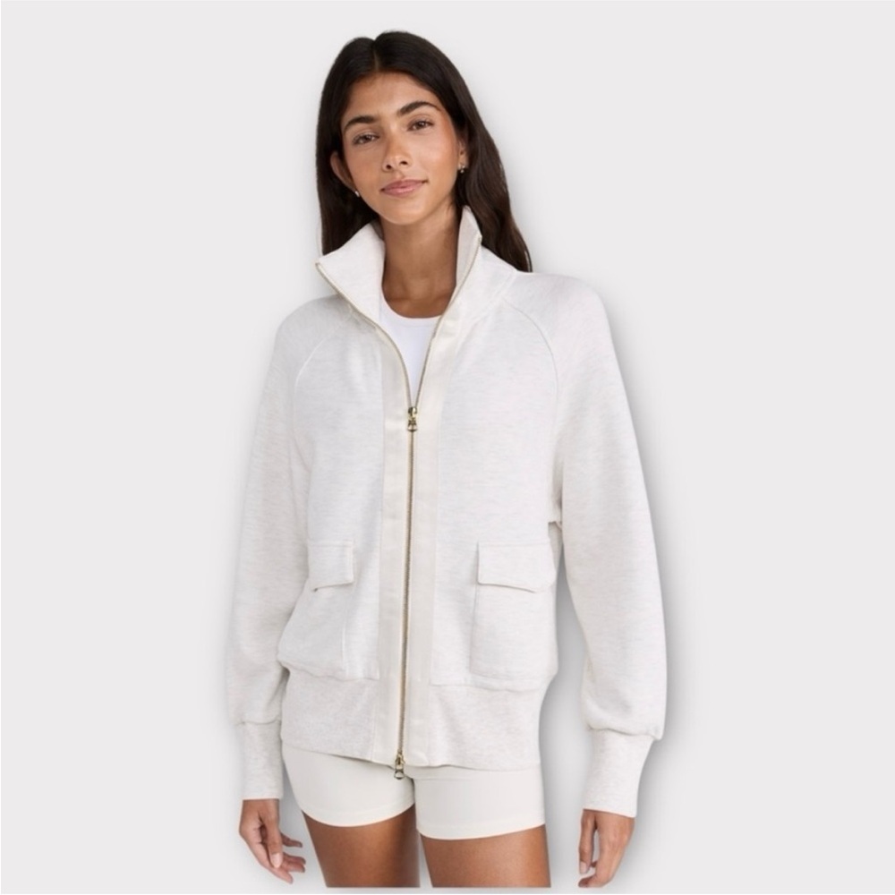 VARLEY Roxbury Zip Through Sweatshirt - Ivory Marl Size Medium